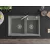 Mexen Tomas granite sink 2-bowl 800 x 500 mm, grey, chrome siphon - 6516802000-71