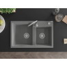 Mexen Tomas granite sink double-bowl 800 x 500 mm, gray, chrome siphon - 6516802000-71