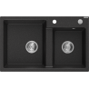Mexen Tomas granite sink 2-chamber 800 x 500 mm, black/silver metallic, chrome siphon - 6516802000-73