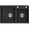 Mexen Tomas granite sink with 2 compartments 800 x 500 mm, black/silver metallic, chrome siphon - 6516802000-73