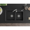 Mexen Tomas 2-bowl granite sink 800 x 500 mm, black/silver metallic, chrome siphon - 6516802000-73