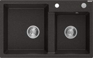 Mexen Tomas double-bowl granite sink 800 x 500 mm, black/golden metallic, chrome siphon - 6516802000-75