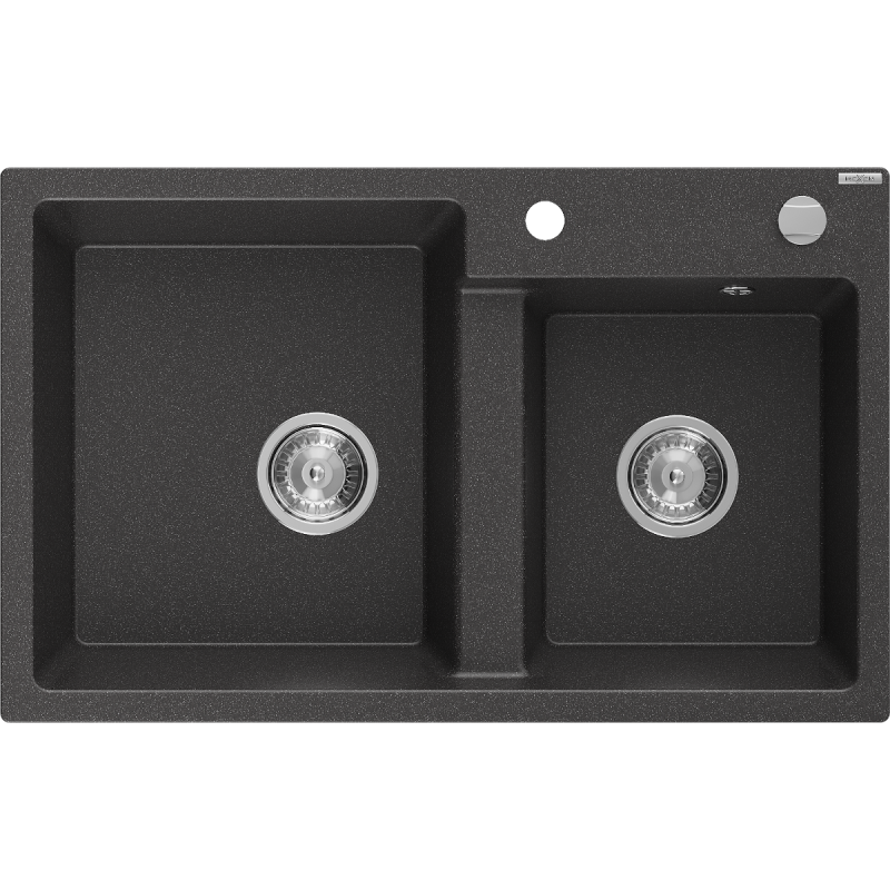 Mexen Tomas 2-compartment granite sink 800 x 500 mm, spotted black, siphon Chrome - 6516802000-76