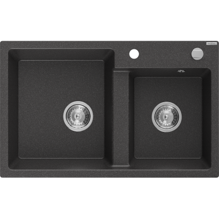Mexen Tomas granite sink 2-chamber 800 x 500 mm, black speckled, chrome siphon - 6516802000-76