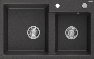 Mexen Tomas 2-compartment granite sink 800 x 500 mm, spotted black, siphon Chrome - 6516802000-76