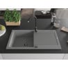 Mexen Leo granite sink with 1 bowl, drainer and Telma kitchen faucet, gray - 6501-71-670200-70-B