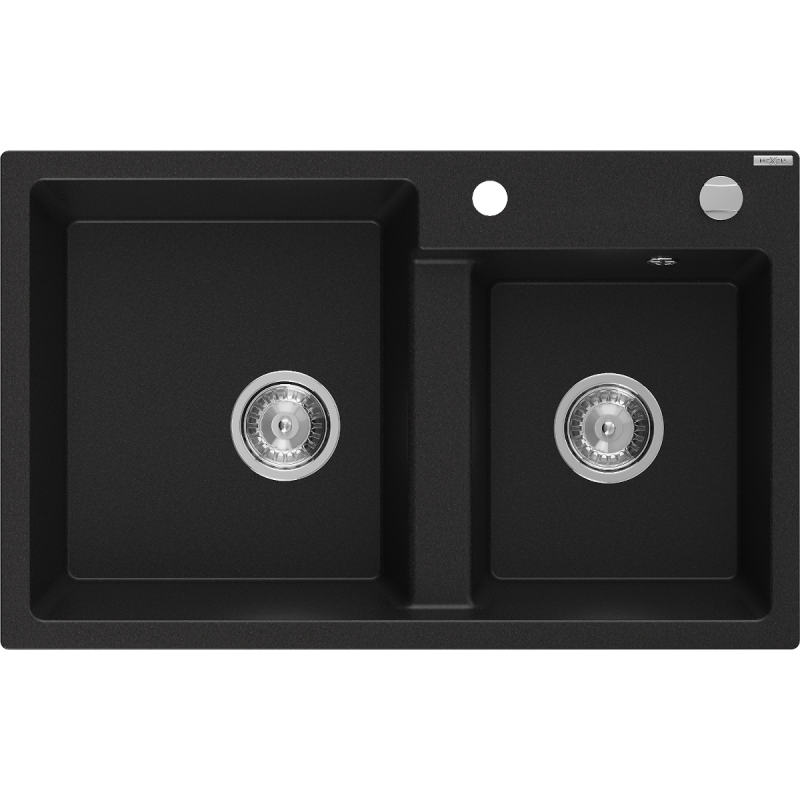 Mexen Tomas 2-compartment granite sink 800 x 500 mm, Black, siphon Chrome - 6516802000-77