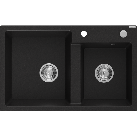Mexen Tomas 2-compartment granite sink 800 x 500 mm, Black, siphon Chrome - 6516802000-77