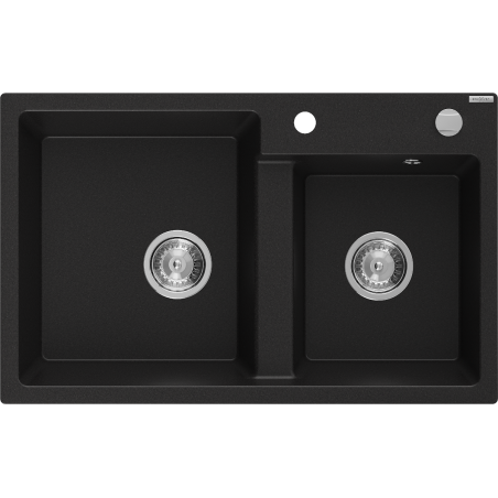 Mexen Tomas granite sink 2-chamber 800 x 500 mm, black, chrome siphon - 6516802000-77