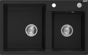 Mexen Tomas 2-compartment granite sink 800 x 500 mm, Black, siphon Chrome - 6516802000-77