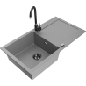 Mexen Leo granite sink 1-bowl with drainer and Telma kitchen faucet, gray - 6501-71-670200-70-B