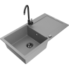 Mexen Leo granite sink with 1 bowl, drainer and Telma kitchen faucet, gray - 6501-71-670200-70-B