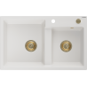 Mexen Tomas granite sink 2-bowl 800 x 500 mm, white, gold siphon - 6516802000-20-G