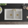 Mexen Tomas granite sink 2-bowl 800 x 500 mm, white, gold siphon - 6516802000-20-G