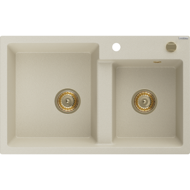 Mexen Tomas 2-bowl granite sink 800 x 500 mm, beige, gold siphon - 6516802000-69-G