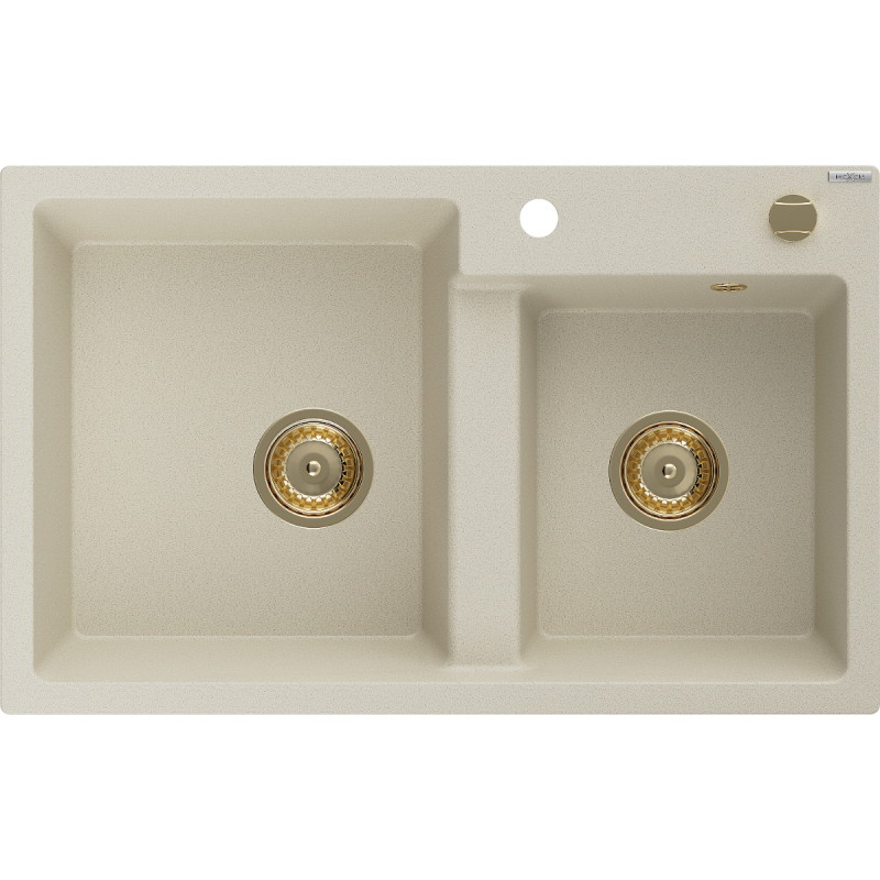 Mexen Tomas granite sink 2-compartment 800 x 500 mm, beige, gold siphon - 6516802000-69-G