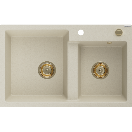 Mexen Tomas 2-bowl granite sink 800 x 500 mm, beige, gold siphon - 6516802000-69-G