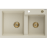 Mexen Tomas 2-bowl granite sink 800 x 500 mm, beige, gold siphon - 6516802000-69-G