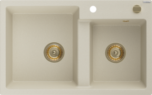 Mexen Tomas 2-bowl granite sink 800 x 500 mm, beige, gold siphon - 6516802000-69-G