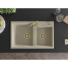 Mexen Tomas 2-bowl granite sink 800 x 500 mm, beige, gold siphon - 6516802000-69-G