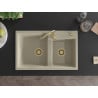 Mexen Tomas granite kitchen sink 2-bowl 800 x 500 mm, beige, gold siphon - 6516802000-69-G
