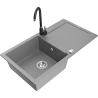 Mexen Leo 1-compartment granite sink with a drip tray and kitchen mixer tap Telma, Grey - 6501-71-670200-70