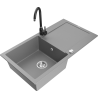 Mexen Leo granite sink 1-bowl with drainer and Telma kitchen faucet, gray - 6501-71-670200-70