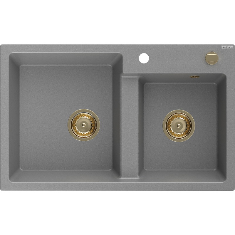 Mexen Tomas 2-Bowl Granite Sink 800 x 500 mm, Gray, Gold Siphon - 6516802000-71-G