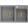 Mexen Tomas 2-Bowl Granite Sink 800 x 500 mm, Gray, Gold Siphon - 6516802000-71-G