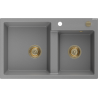 Mexen Tomas granite kitchen sink with 2 bowls 800 x 500 mm, gray, golden siphon - 6516802000-71-G