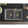 Mexen Tomas granite kitchen sink with 2 bowls 800 x 500 mm, gray, golden siphon - 6516802000-71-G