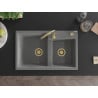 Mexen Tomas Granite Sink 2-Bowl 800 x 500 mm, Grey, Golden Siphon - 6516802000-71-G