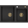 Mexen Tomas 2-compartment granite sink 800 x 500 mm, black/silver metallic, gold siphon - 6516802000-73-G