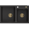 Mexen Tomas 2-compartment granite sink 800 x 500 mm, Black/Silver metallic, siphon Gold - 6516802000-73-G