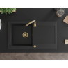 Mexen Leo granite kitchen sink 1-bowl with drainer and kitchen faucet Telma, black/silver metallic - 6501-73-670200-50