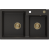 Mexen Tomas 2-compartment granite sink 800 x 500 mm, Black/Gold metallic, siphon Gold - 6516802000-75-G
