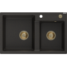 Mexen Tomas Granite Sink 2-Bowl 800 x 500 mm, Black/Gold Metallic, Gold Syphon - 6516802000-75-G