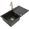 Mexen Leo granite kitchen sink 1-bowl with drainer and kitchen faucet Telma, black/silver metallic - 6501-73-670200-50