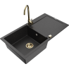 Mexen Leo granite kitchen sink 1-bowl with drainer and Telma kitchen faucet, black/silver metallic - 6501-73-670200-50