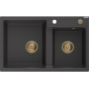 Mexen Tomas granite kitchen sink 2-bowl 800 x 500 mm, black speckled, golden siphon - 6516802000-76-G