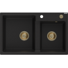 Mexen Tomas 2-bowl granite sink 800 x 500 mm, black, golden siphon - 6516802000-77-G