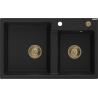 Mexen Tomas granite double-bowl sink 800 x 500 mm, black, gold siphon - 6516802000-77-G