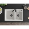 Mexen Tomas granite double-bowl sink 800 x 500 mm, white, black siphon - 6516802000-20-B