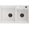 Mexen Tomas granite double-bowl sink 800 x 500 mm, white, black siphon - 6516802000-20-B