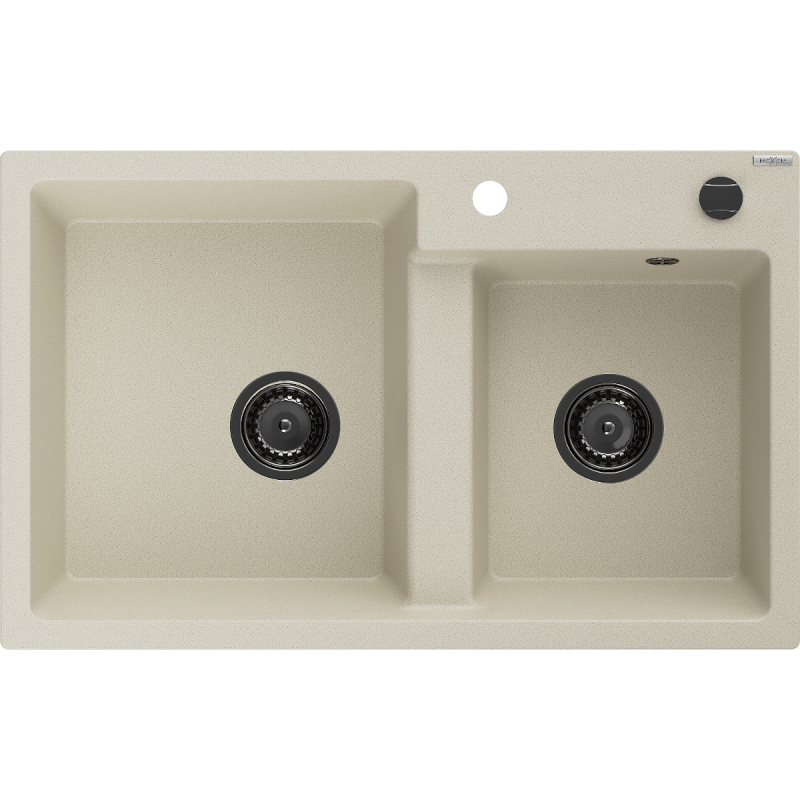 Mexen Tomas 2-compartment granite sink 800 x 500 mm, Beige, siphon Black - 6516802000-69-B