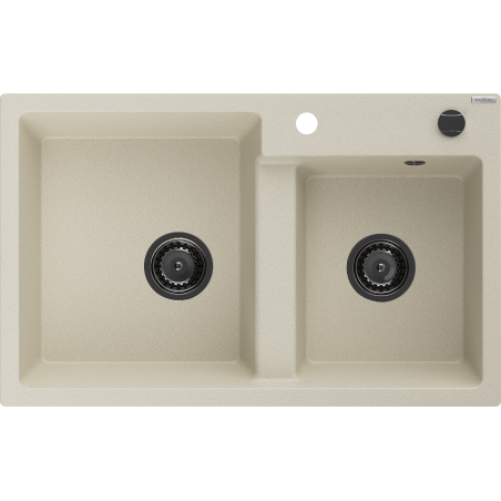 Mexen Tomas 2-compartment granite sink 800 x 500 mm, Beige, siphon Black - 6516802000-69-B