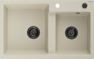 Mexen Tomas 2-compartment granite sink 800 x 500 mm, Beige, siphon Black - 6516802000-69-B