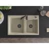 Mexen Tomas granite sink 2-bowl 800 x 500 mm, beige, black siphon - 6516802000-69-B