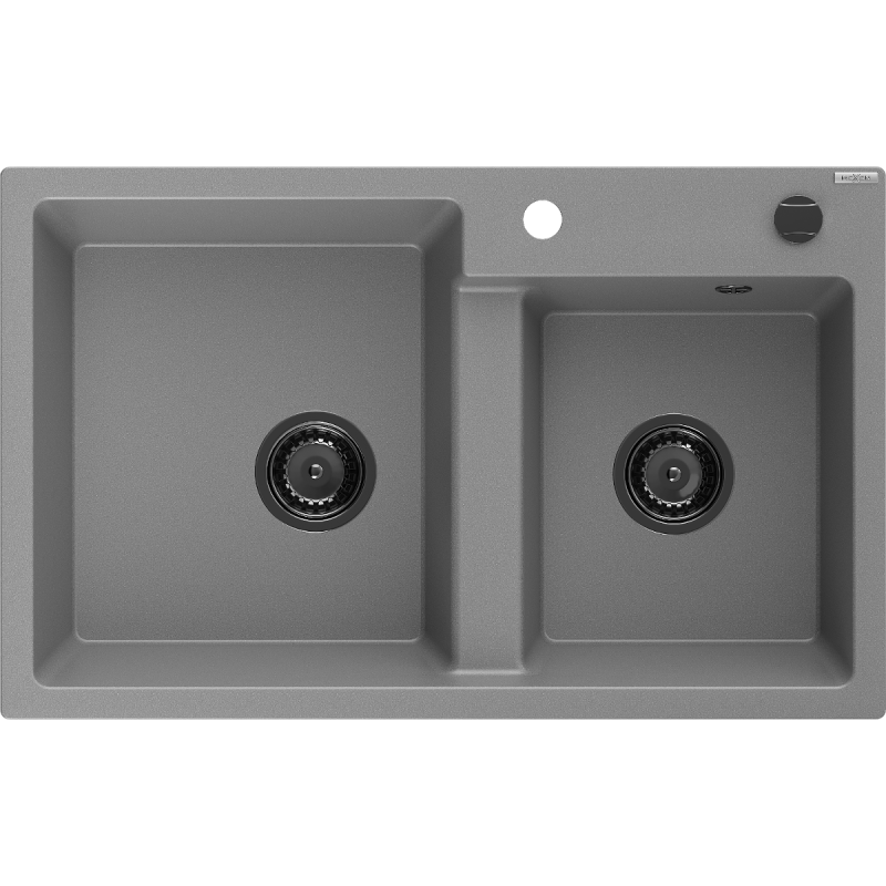 Mexen Tomas 2-basin granite sink 800 x 500 mm, grey, black siphon - 6516802000-71-B