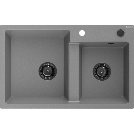 Mexen Tomas 2-basin granite sink 800 x 500 mm, grey, black siphon - 6516802000-71-B